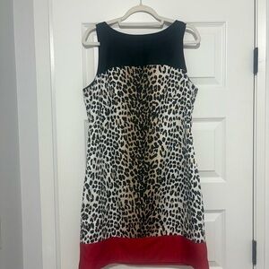 Leopard Print Sleeveless Dress with Red Hem by White House Black Market Size 12